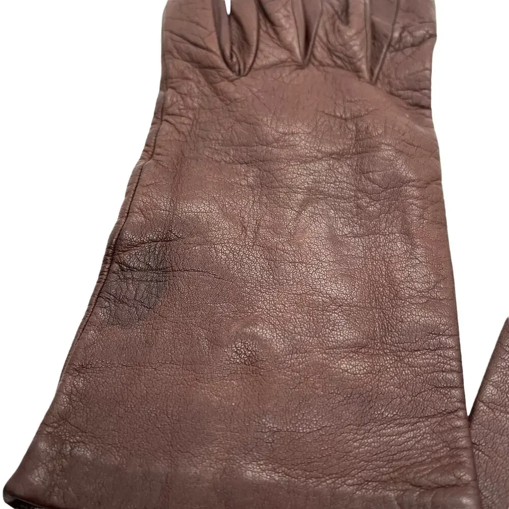 Shalimar Vanity Gloves Brown Leather Italian Made Gloves Women Vintage Size 7